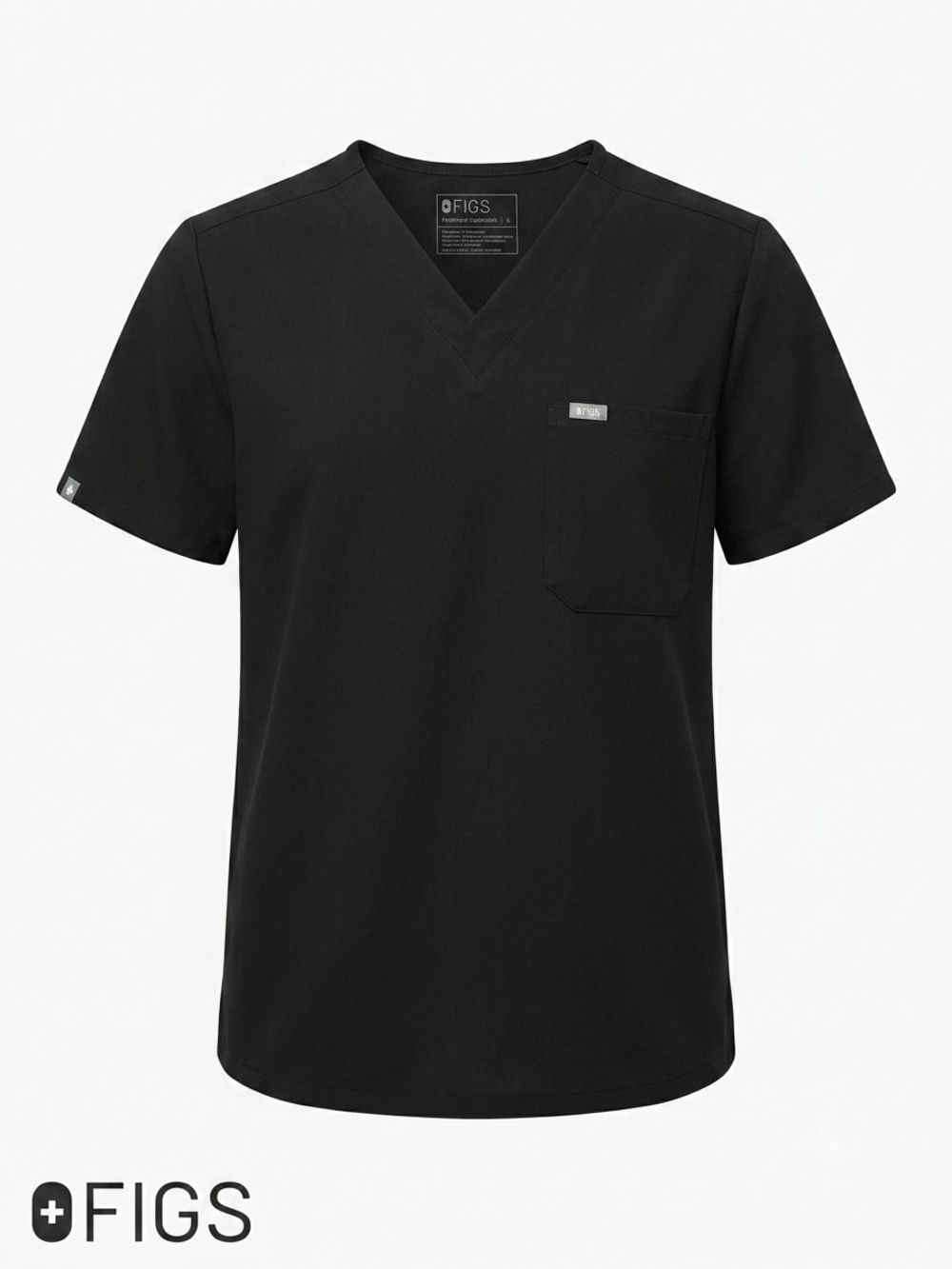 FIGS Chisamba Scrub Top Women's Large Black Three Pocket V Neck Medical Uniform